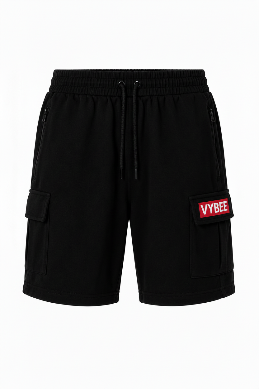 VYBEE Heavy Cargo Shorts BLACK  — Urban Sweat 400G