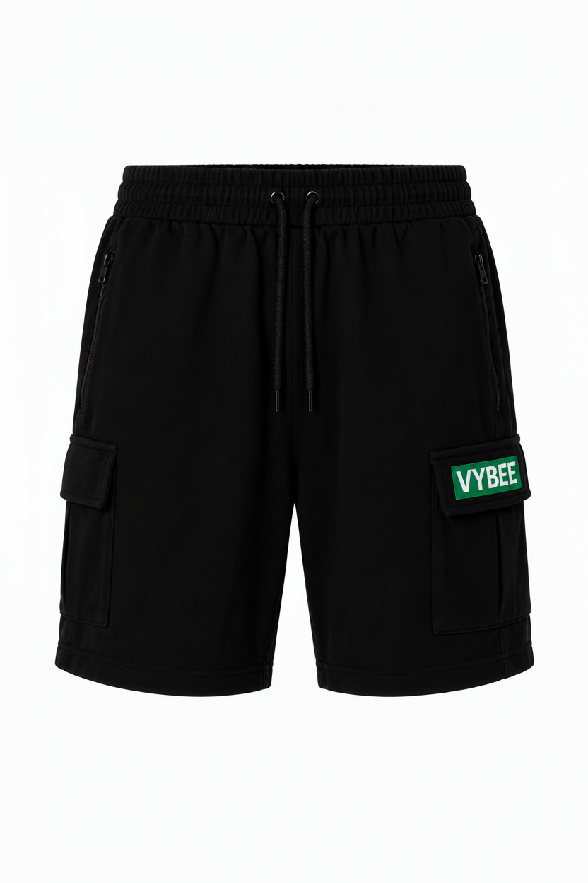 VYBEE Heavy Cargo Shorts BLACK  — Urban Sweat 400G