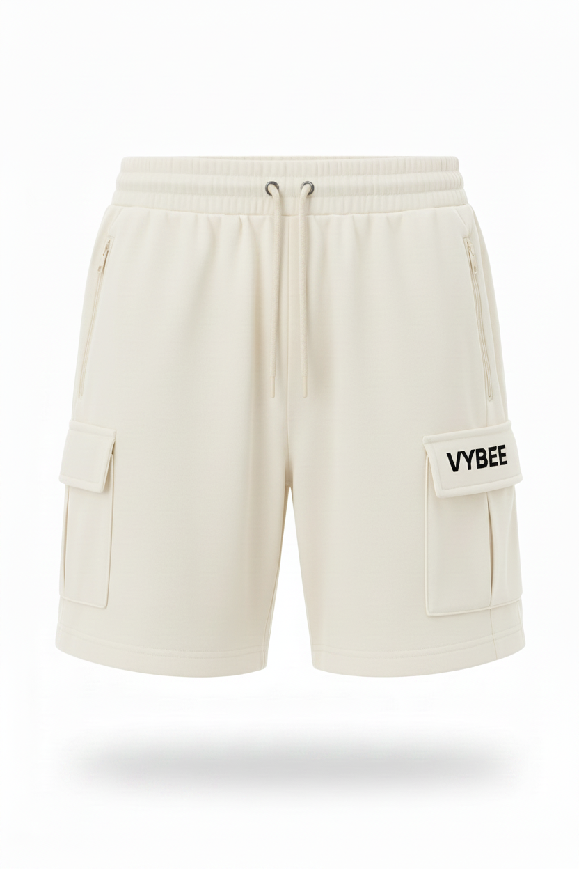 VYBEE Heavy Cargo Shorts Off-White — Urban Sweat 400G