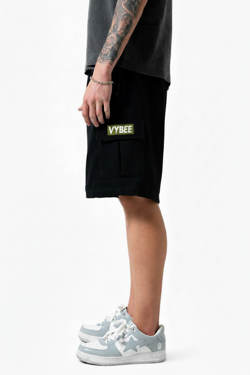VYBEE Heavy Cargo Shorts BLACK  — Urban Sweat 400G