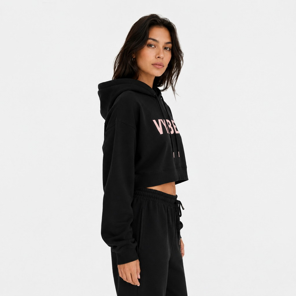 VYBEE Heavy Moletom Cropped Preto  — Urban Essential 2 Cabos