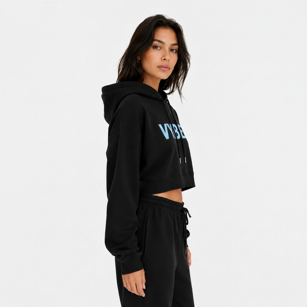 VYBEE Heavy Moletom Cropped Preto  — Urban Essential 2 Cabos
