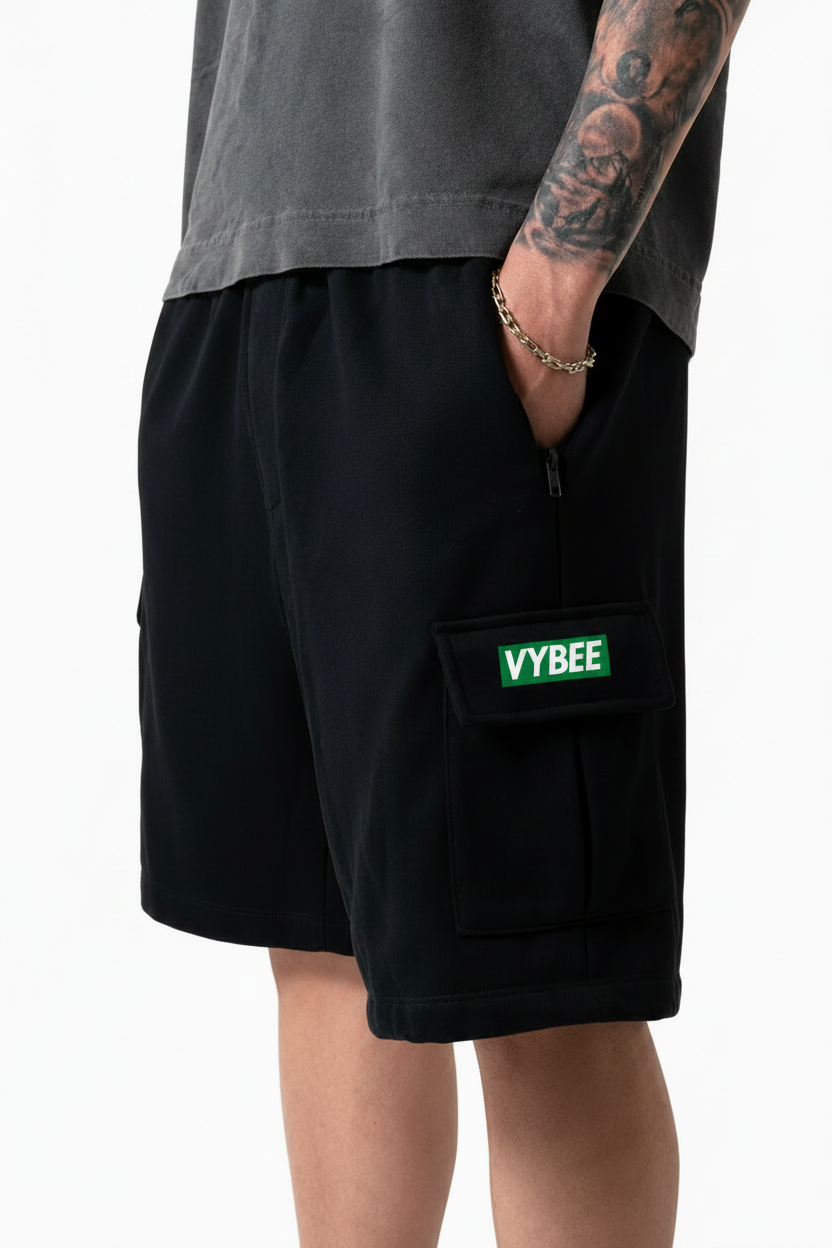 VYBEE Heavy Cargo Shorts BLACK  — Urban Sweat 400G