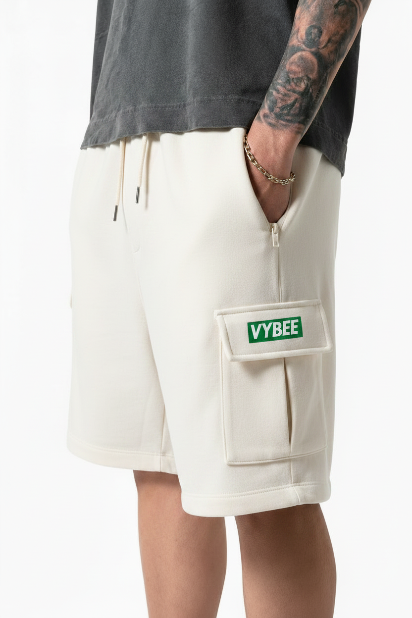 VYBEE Heavy Cargo Shorts Off-White — Urban Sweat 400G