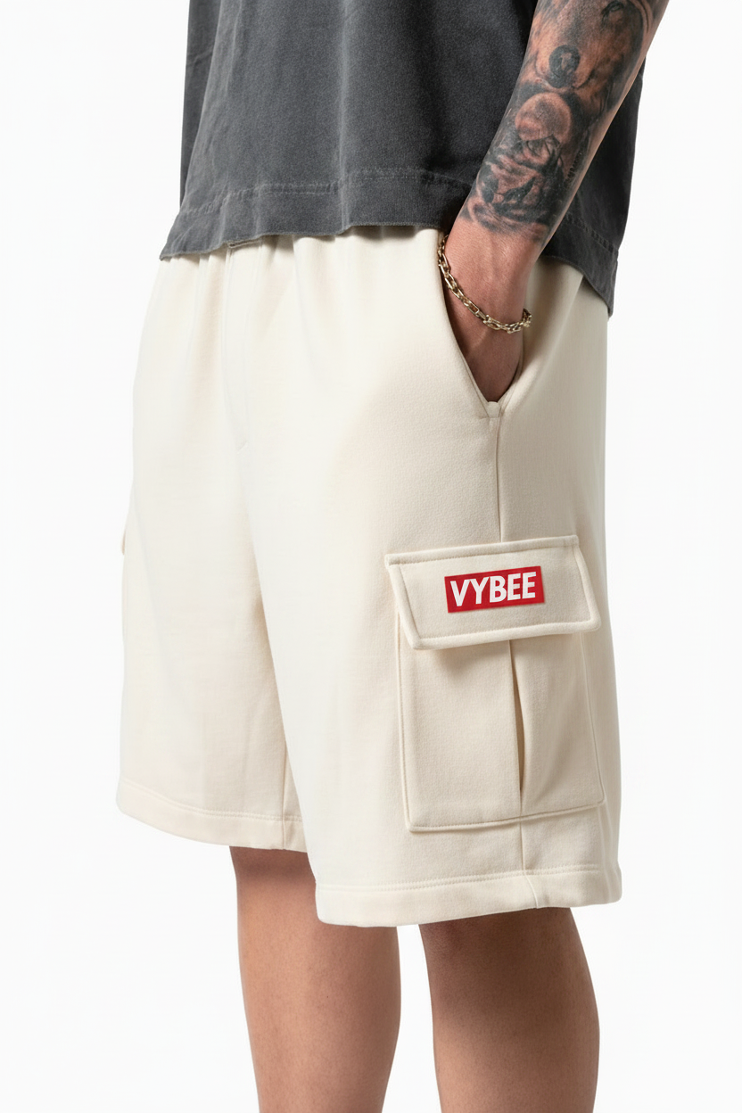 VYBEE Heavy Cargo Shorts Off-White — Urban Sweat 400G