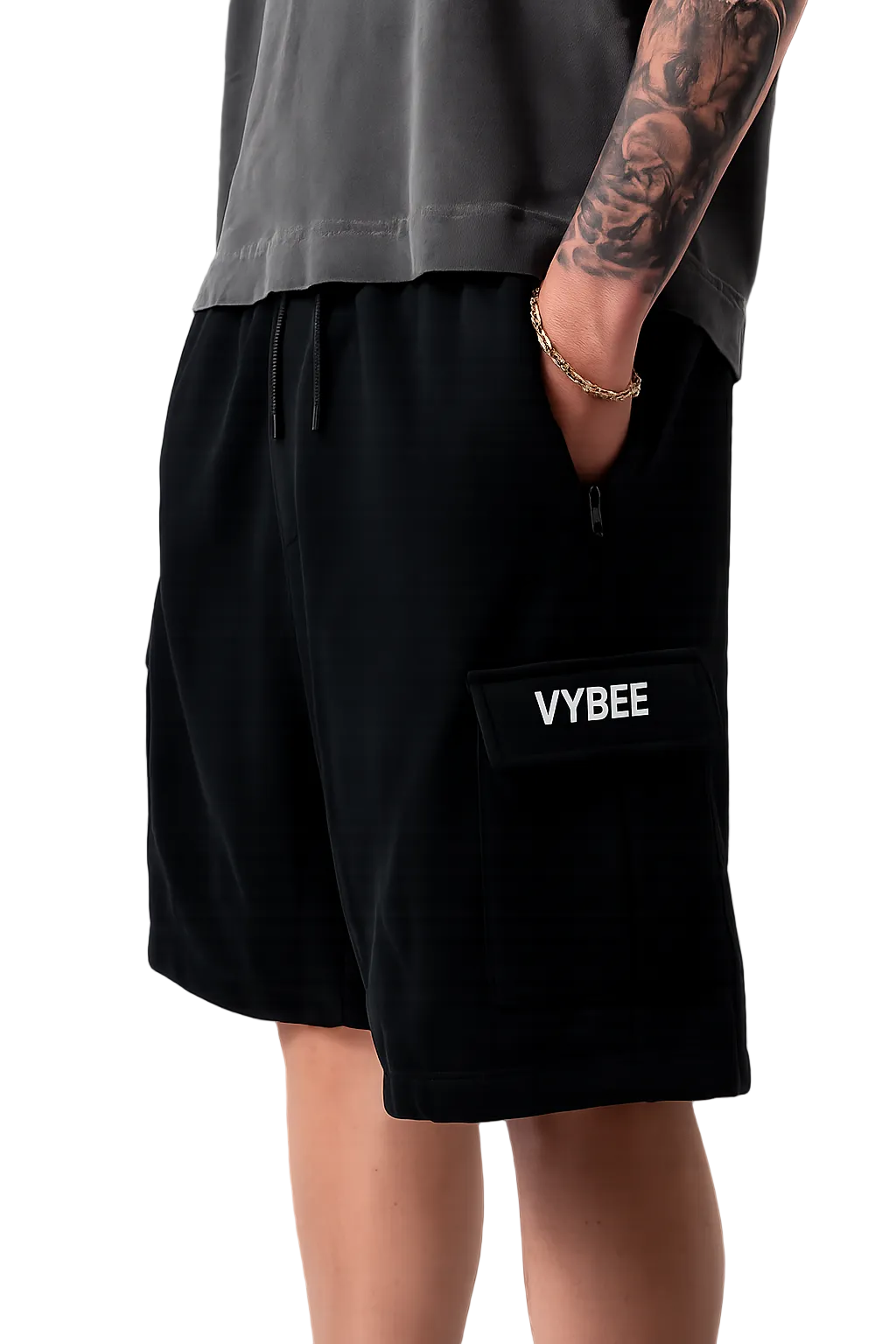 VYBEE Heavy Cargo Shorts BLACK  — Urban Sweat 400G