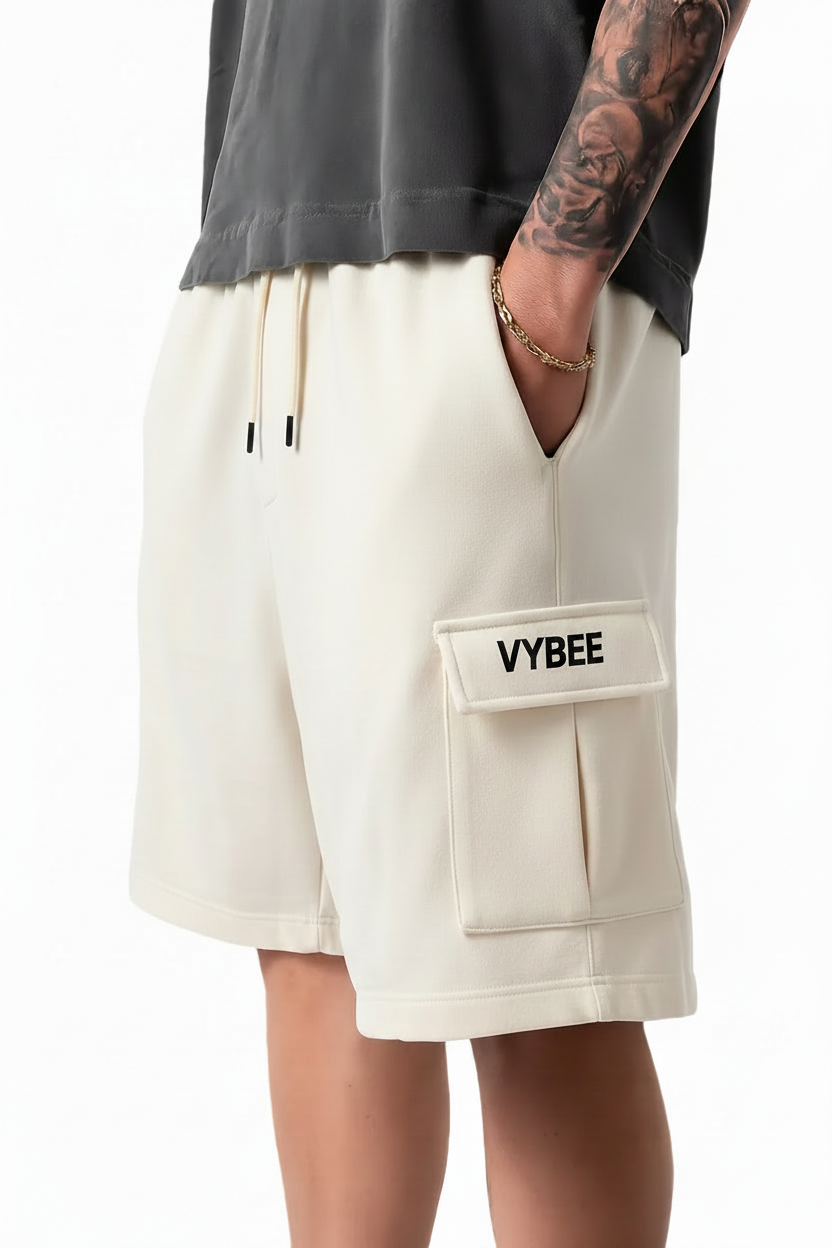 VYBEE Heavy Cargo Shorts Off-White — Urban Sweat 400G