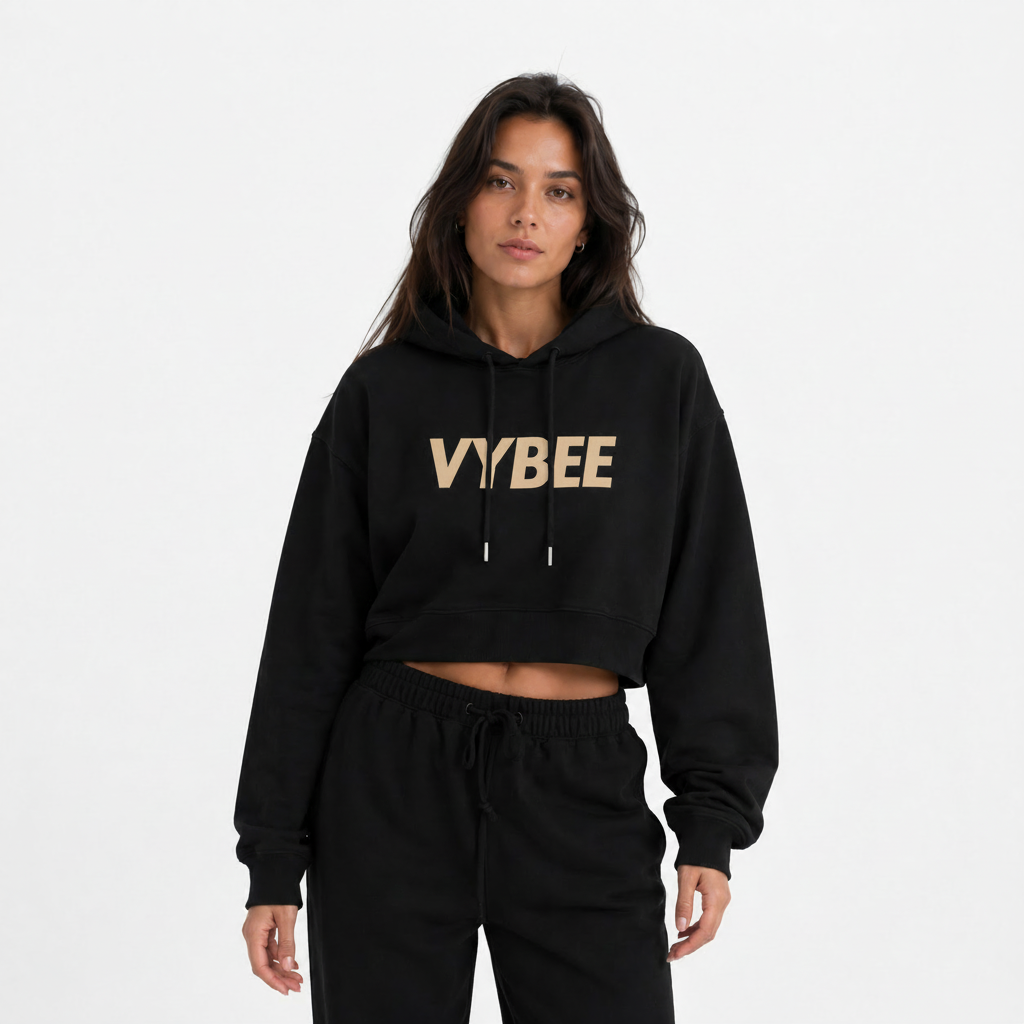 VYBEE Heavy Moletom Cropped Preto  — Urban Essential 2 Cabos