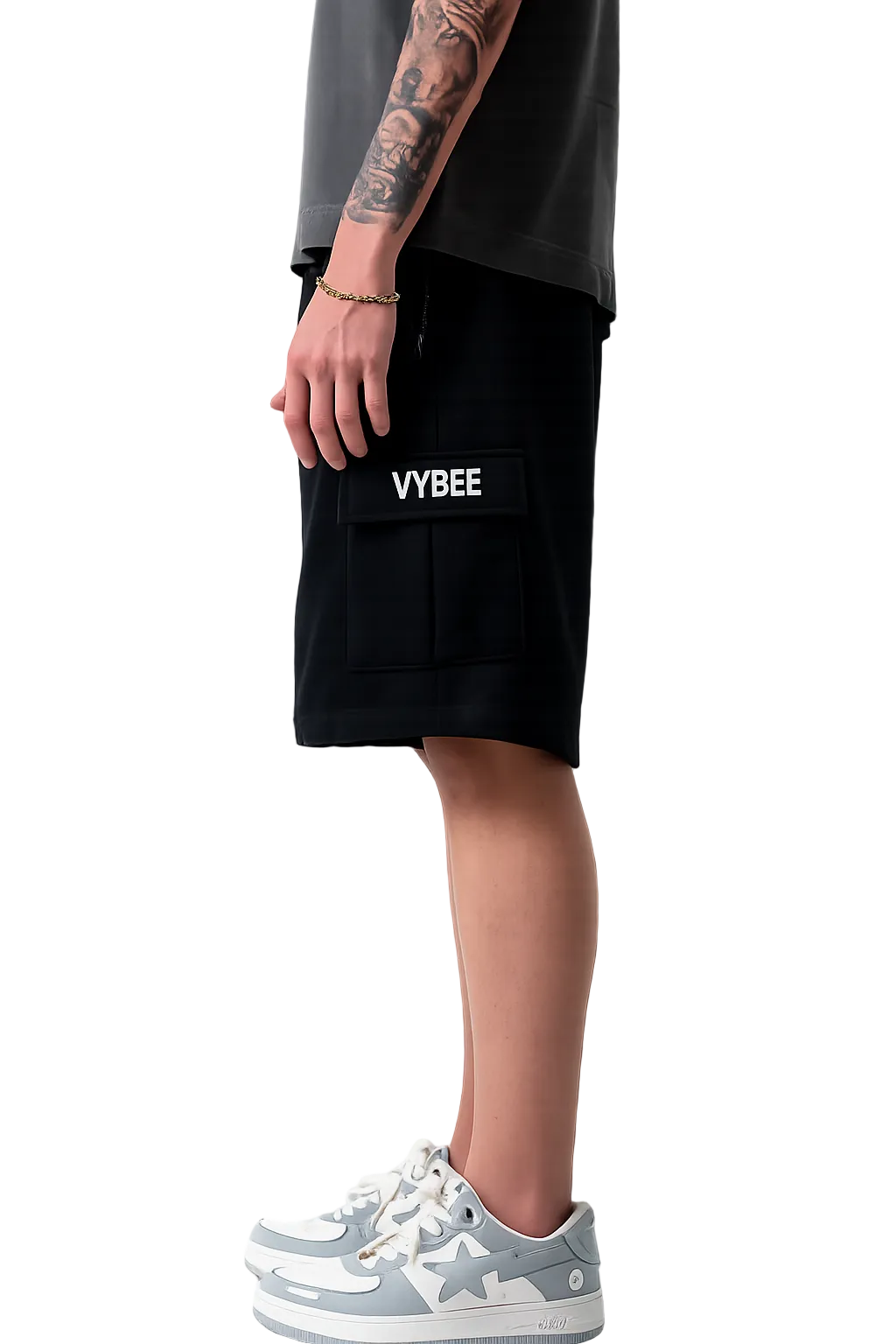 VYBEE Heavy Cargo Shorts BLACK  — Urban Sweat 400G