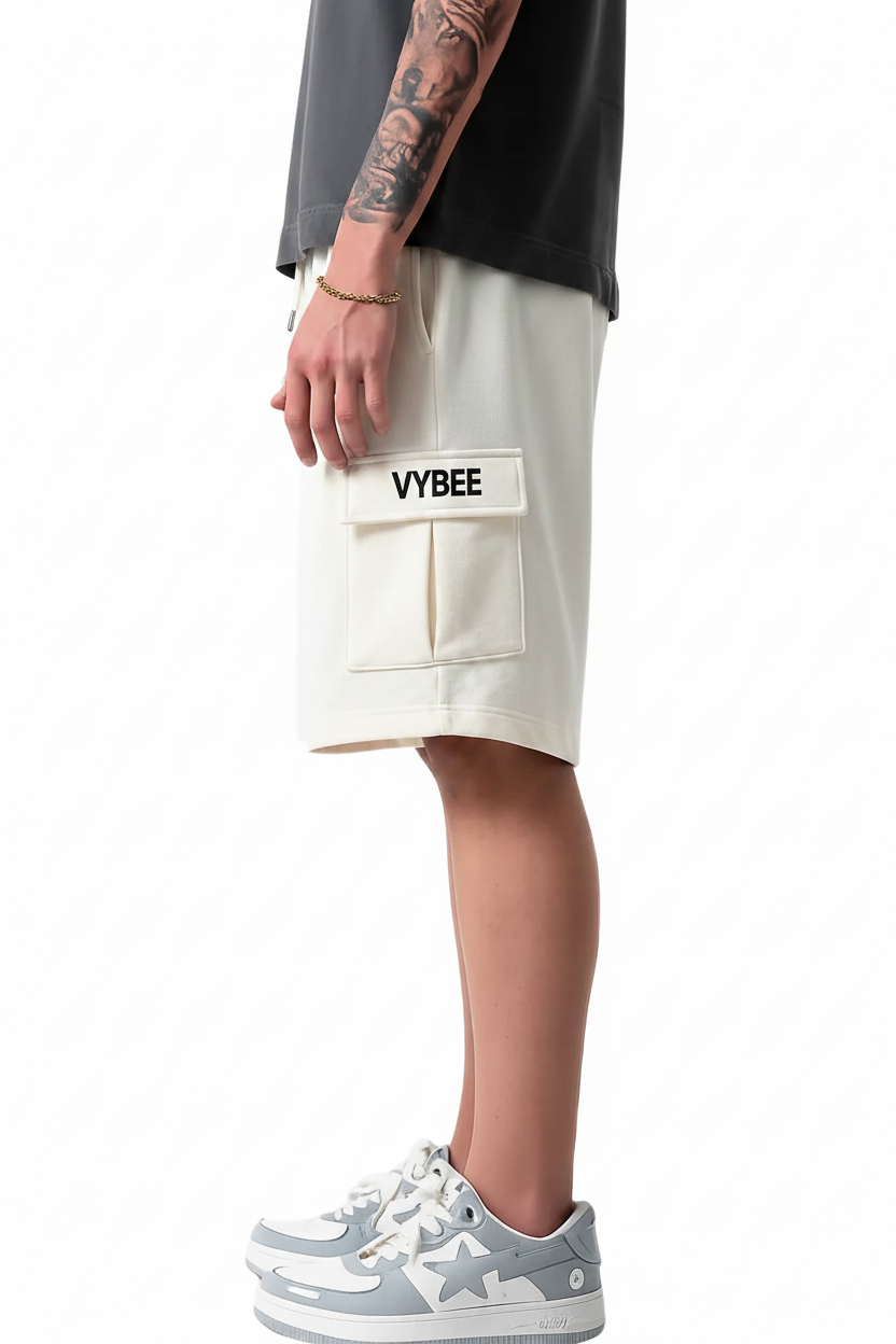 VYBEE Heavy Cargo Shorts Off-White — Urban Sweat 400G